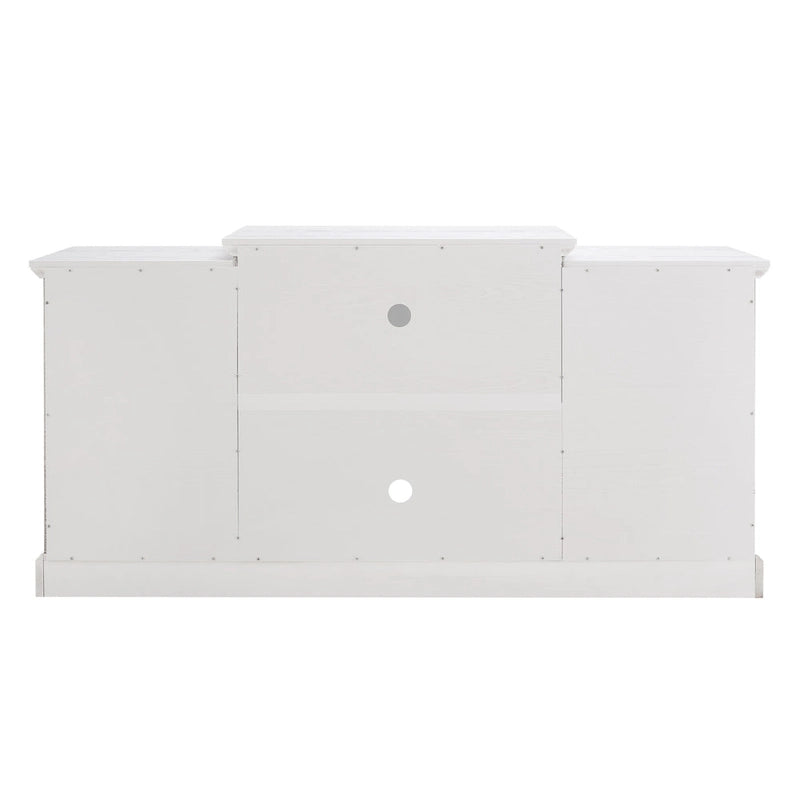 Meuble TV blanc 66" avec grand placard et étagères réglables pour TV jusqu'à 65"