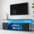 Meuble TV noir de 51 po avec DEL et rangement ouvert pour téléviseurs de 70 po