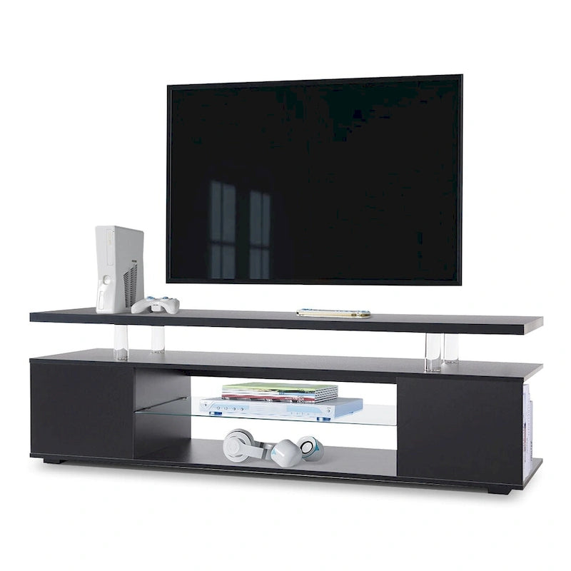 Meuble TV noir de 51 po avec DEL et rangement ouvert pour téléviseurs de 70 po