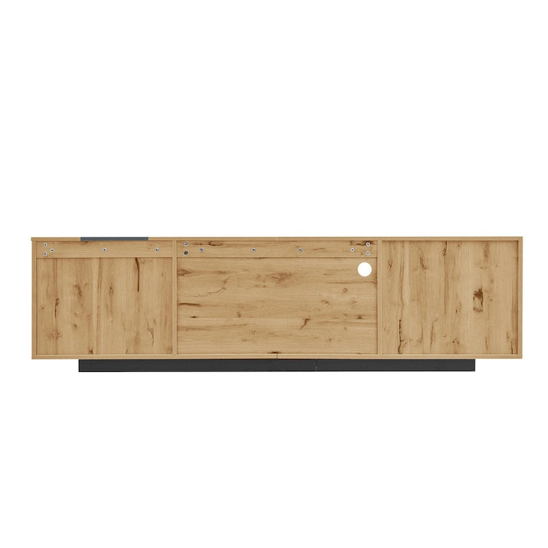 Meuble TV 70,86" gris et bois naturel avec 3 armoires et tiroir pour téléviseurs jusqu'à 80"
