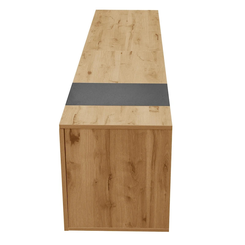 Meuble TV 70,86" gris et bois naturel avec 3 armoires et tiroir pour téléviseurs jusqu'à 80"