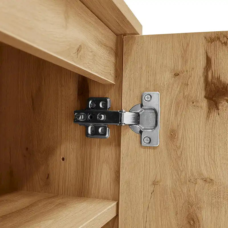 Meuble TV 70,86" gris et bois naturel avec 3 armoires et tiroir pour téléviseurs jusqu'à 80"