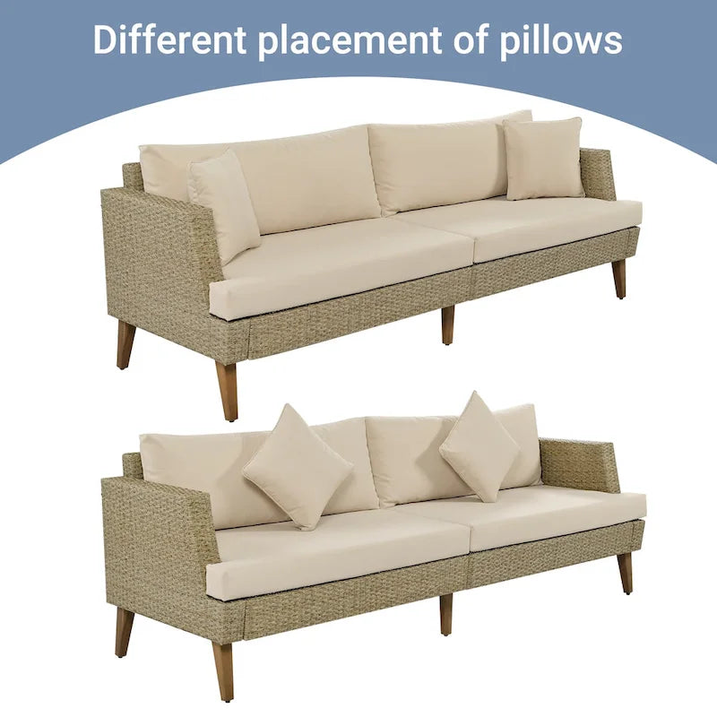 Ensemble de conversation d'extérieur 6 pièces en rotin PE avec canapé, table basse et 2 poufs