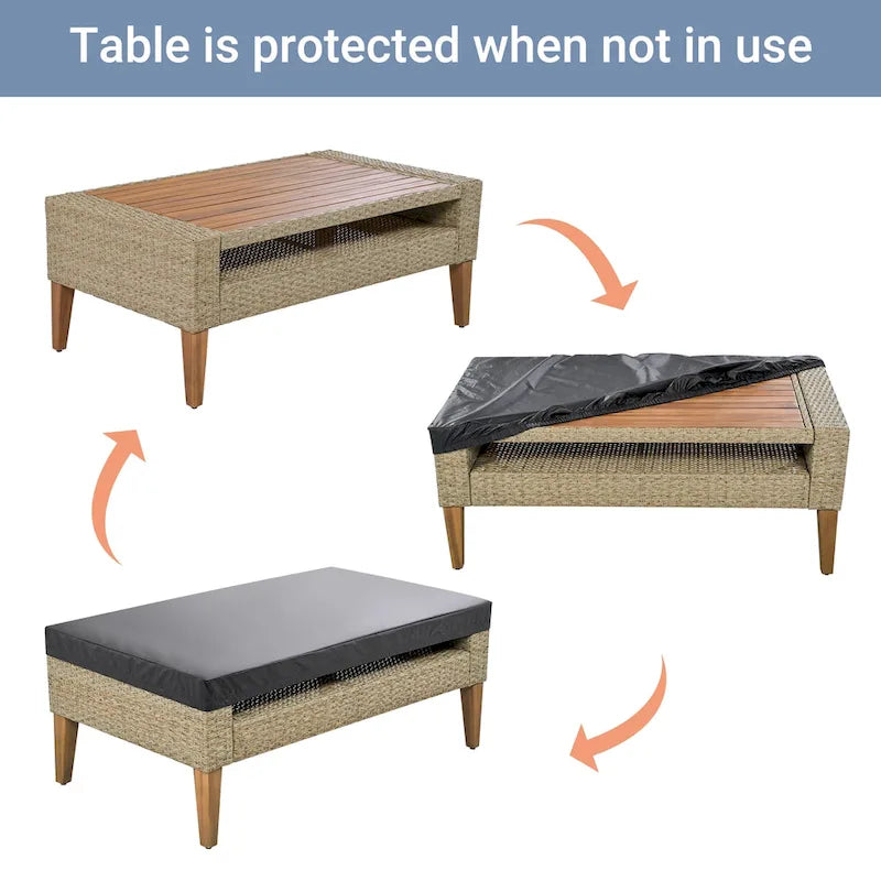 Ensemble de conversation d'extérieur 6 pièces en rotin PE avec canapé, table basse et 2 poufs