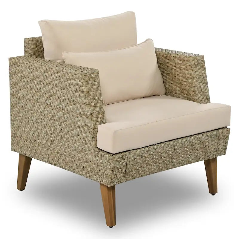 Ensemble de conversation d'extérieur 6 pièces en rotin PE avec canapé, table basse et 2 poufs