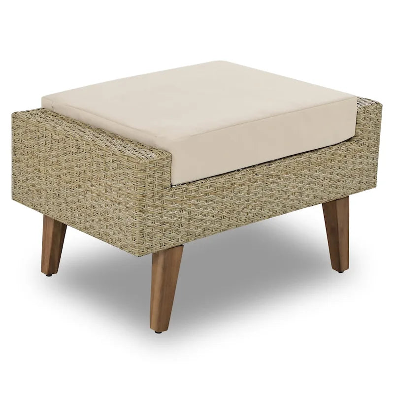 Ensemble de conversation d'extérieur 6 pièces en rotin PE avec canapé, table basse et 2 poufs