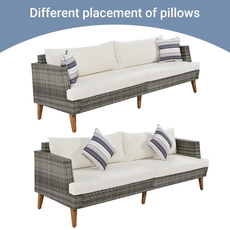 Ensemble de conversation d'extérieur 6 pièces en rotin PE avec canapé, table basse et 2 poufs