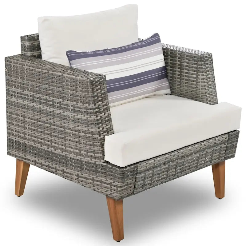 Ensemble de conversation d'extérieur 6 pièces en rotin PE avec canapé, table basse et 2 poufs