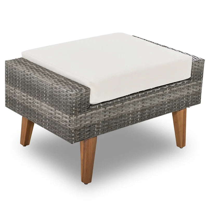 Ensemble de conversation d'extérieur 6 pièces en rotin PE avec canapé, table basse et 2 poufs