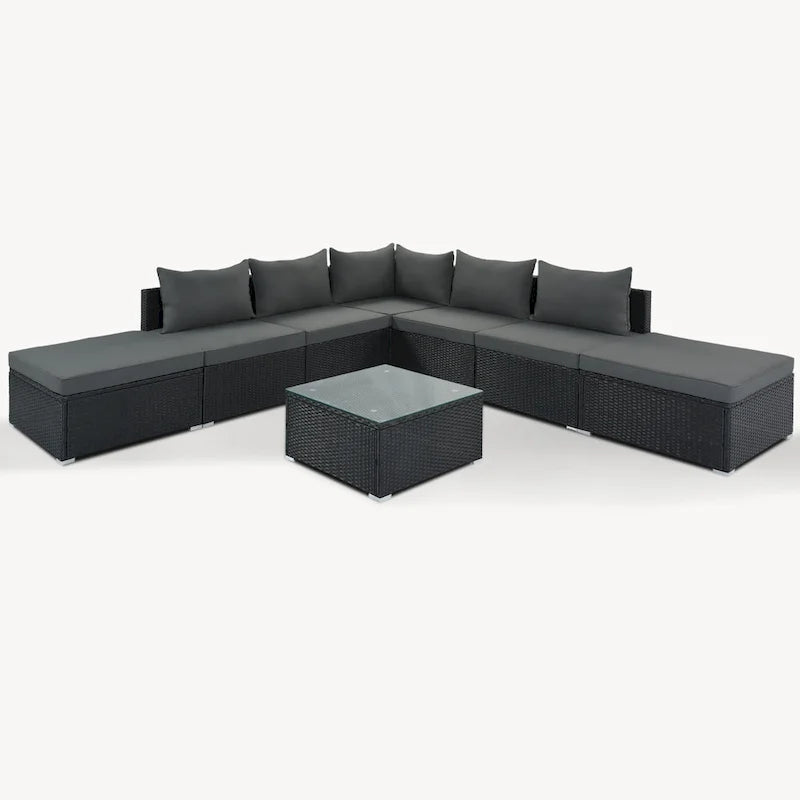 Ensemble de canapés modulaires d'extérieur en osier 8 pièces avec table basse, combinaison libre