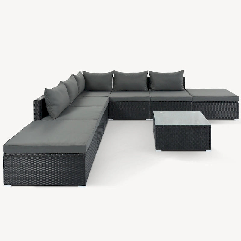 Ensemble de canapés modulaires d'extérieur en osier 8 pièces avec table basse, combinaison libre