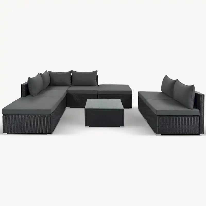 Ensemble de canapés modulaires d'extérieur en osier 8 pièces avec table basse, combinaison libre
