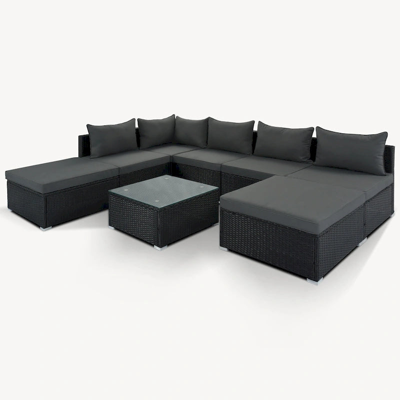 Ensemble de canapés modulaires d'extérieur en osier 8 pièces avec table basse, combinaison libre