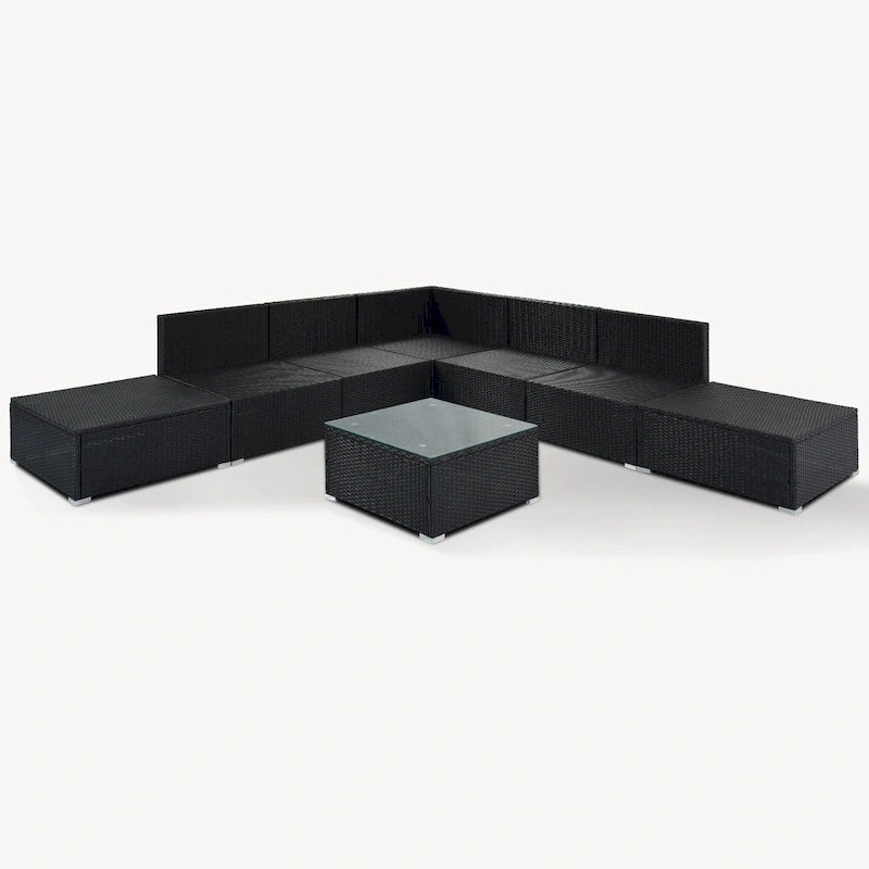 Ensemble de canapés modulaires d'extérieur en osier 8 pièces avec table basse, combinaison libre