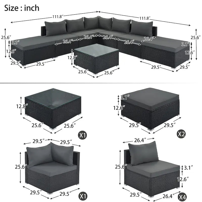 Ensemble de canapés modulaires d'extérieur en osier 8 pièces avec table basse, combinaison libre