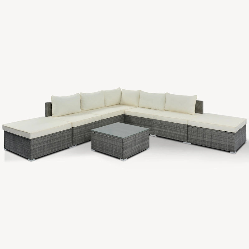 Ensemble de canapés modulaires d'extérieur en osier 8 pièces avec table basse, combinaison libre