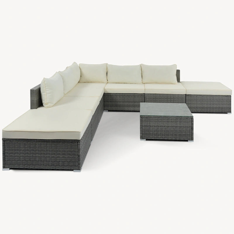 Ensemble de canapés modulaires d'extérieur en osier 8 pièces avec table basse, combinaison libre