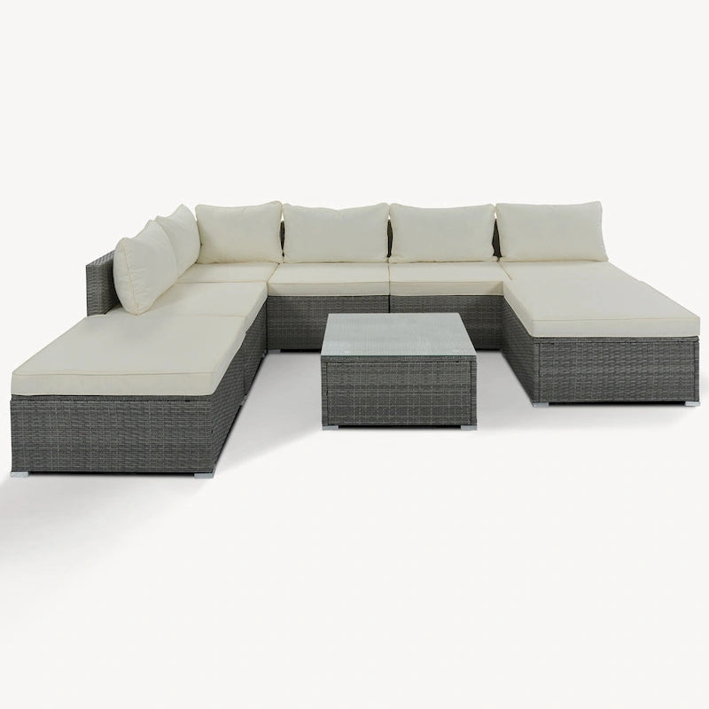 Ensemble de canapés modulaires d'extérieur en osier 8 pièces avec table basse, combinaison libre