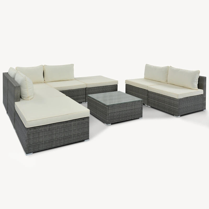 Ensemble de canapés modulaires d'extérieur en osier 8 pièces avec table basse, combinaison libre