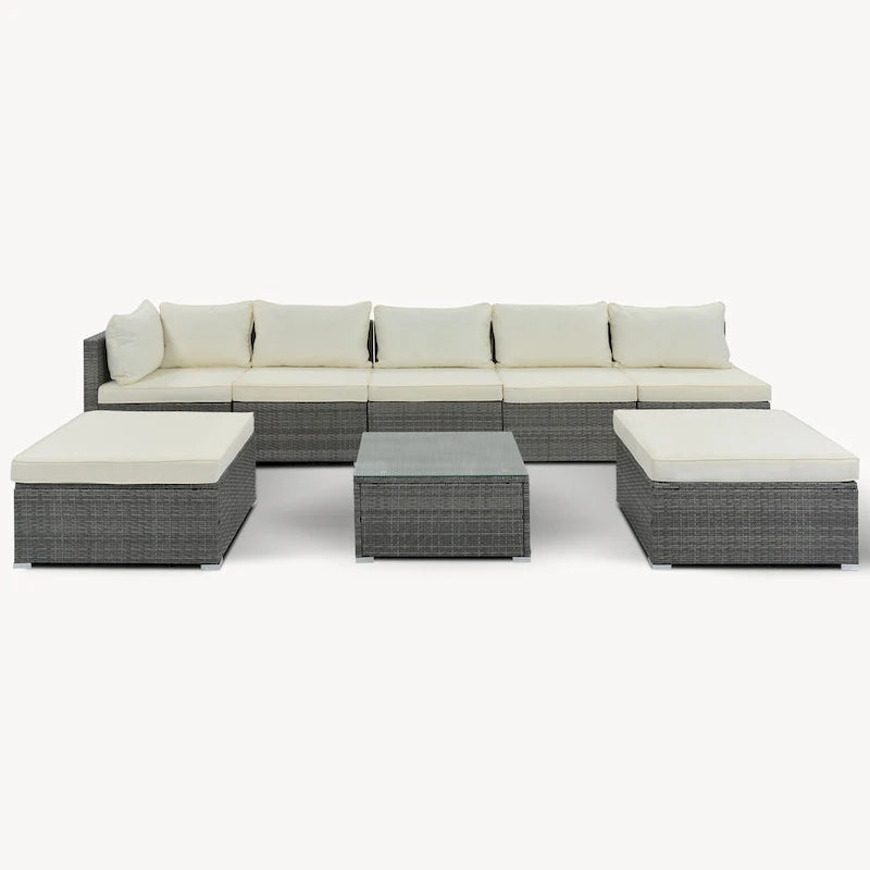 Ensemble de canapés modulaires d'extérieur en osier 8 pièces avec table basse, combinaison libre