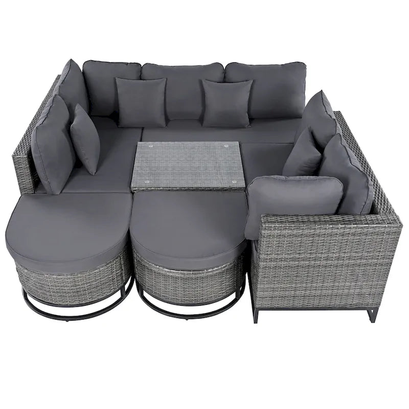 Ensemble de canapé d'extérieur modulaire 7 pièces en rotin avec table basse, combinaison libre