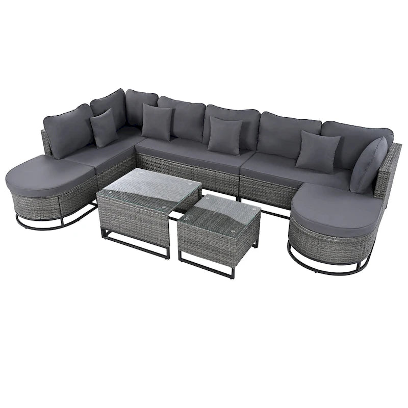 Ensemble de canapé d'extérieur modulaire 7 pièces en rotin avec table basse, combinaison libre