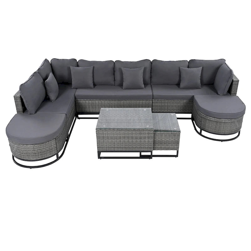 Ensemble de canapé d'extérieur modulaire 7 pièces en rotin avec table basse, combinaison libre