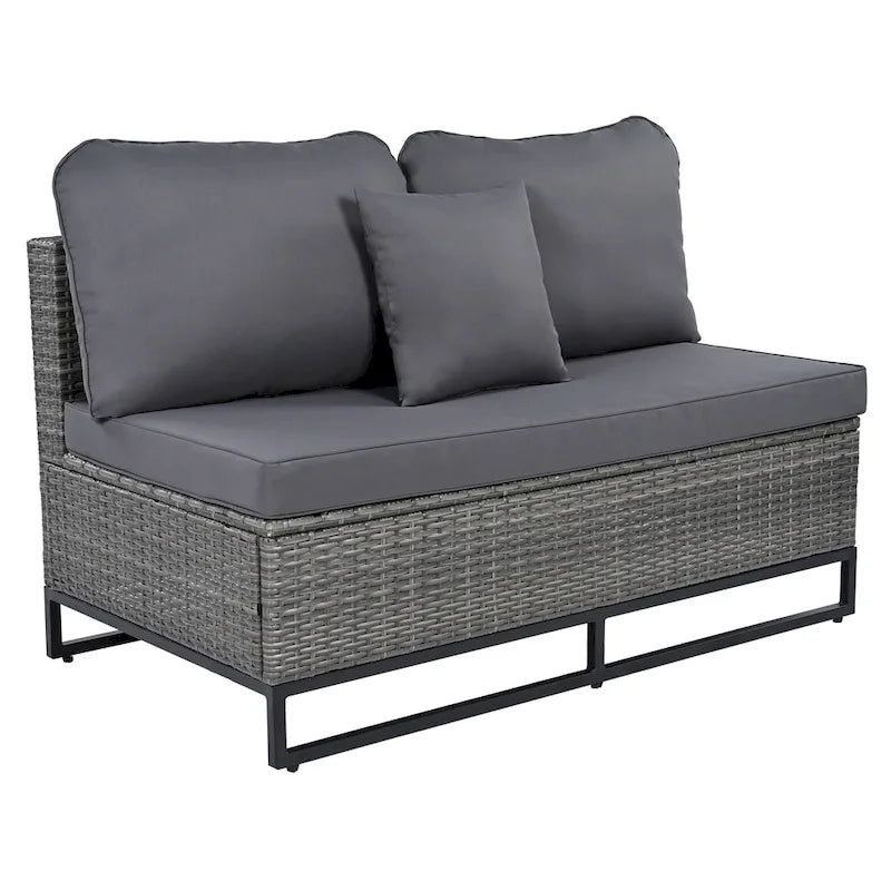 Ensemble de canapé d'extérieur modulaire 7 pièces en rotin avec table basse, combinaison libre