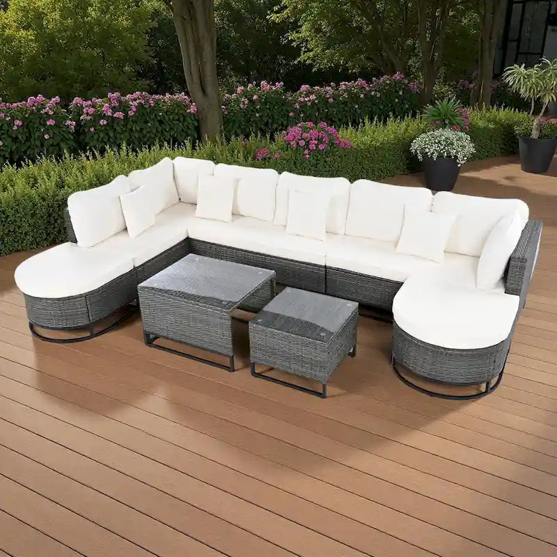 Ensemble de canapé d'extérieur modulaire 7 pièces en rotin avec table basse, combinaison libre
