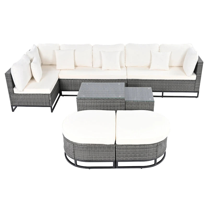Ensemble de canapé d'extérieur modulaire 7 pièces en rotin avec table basse, combinaison libre