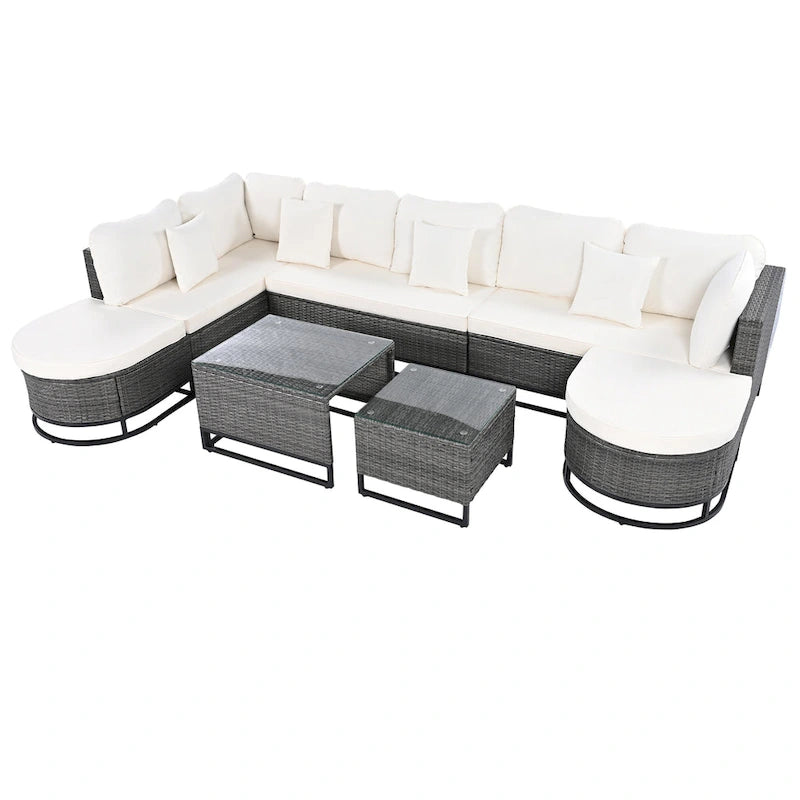 Ensemble de canapé d'extérieur modulaire 7 pièces en rotin avec table basse, combinaison libre
