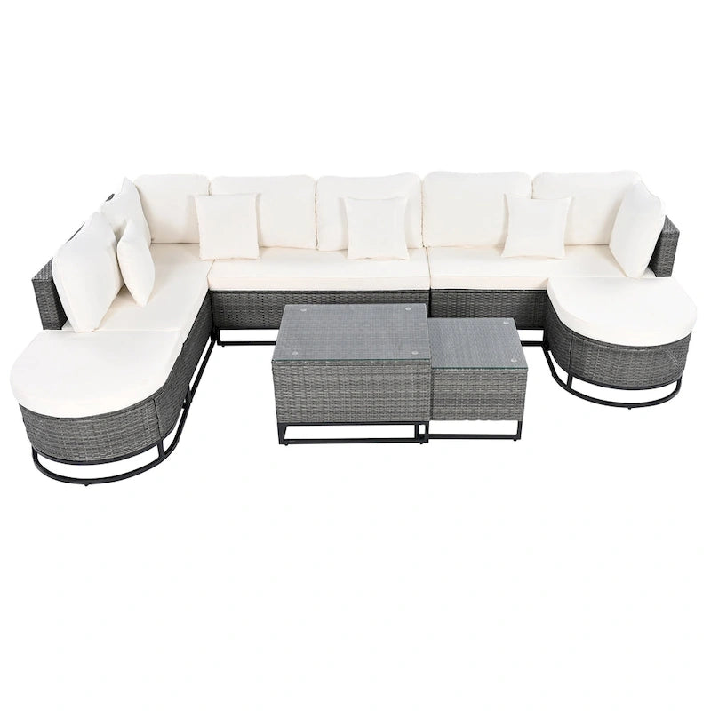 Ensemble de canapé d'extérieur modulaire 7 pièces en rotin avec table basse, combinaison libre