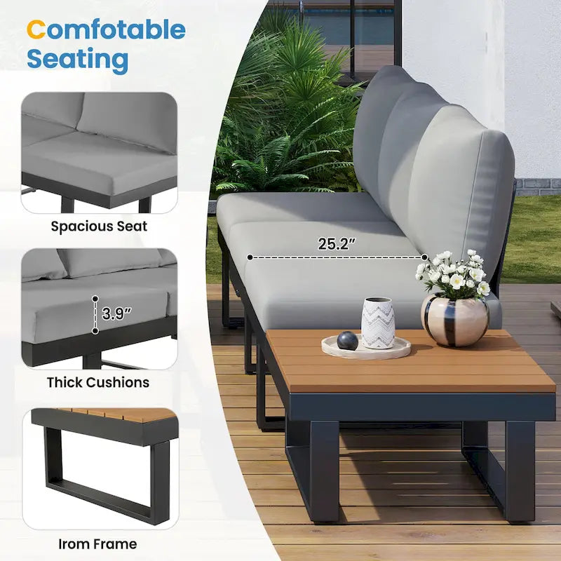Ensemble de canapé modulable d'extérieur avec table basse, table d'appoint et sièges inclinables