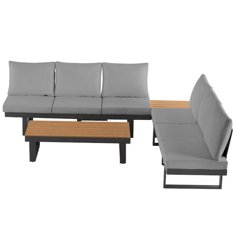 Ensemble de canapé modulable d'extérieur avec table basse, table d'appoint et sièges inclinables