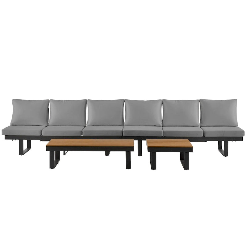 Ensemble de canapé modulable d'extérieur avec table basse, table d'appoint et sièges inclinables