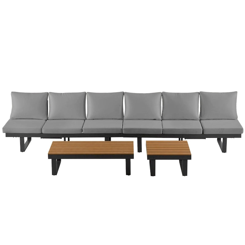 Ensemble de canapé modulable d'extérieur avec table basse, table d'appoint et sièges inclinables