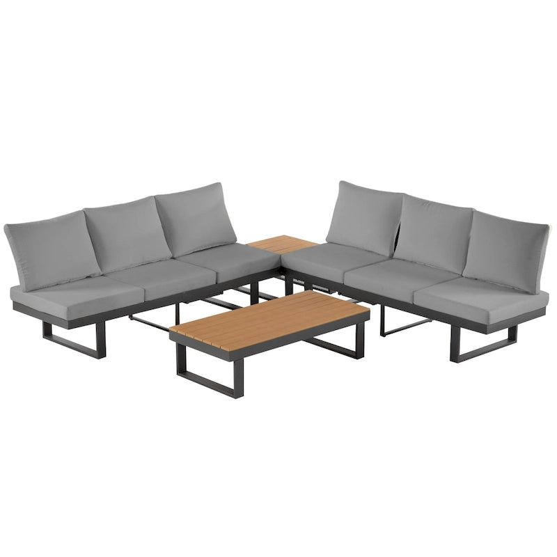 Ensemble de canapé modulable d'extérieur avec table basse, table d'appoint et sièges inclinables
