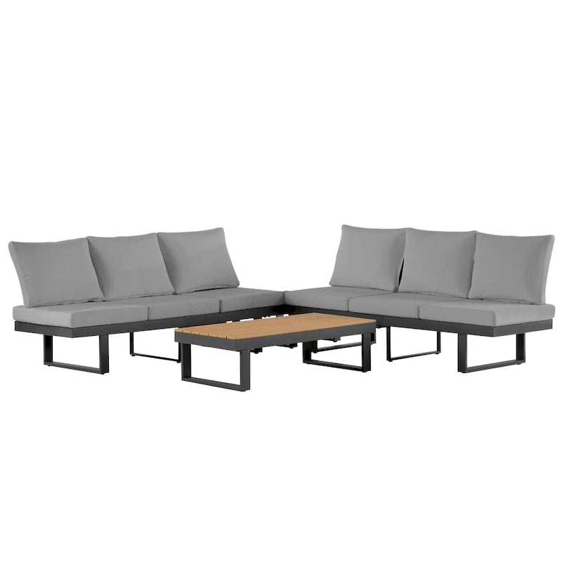 Ensemble de canapé modulable d'extérieur avec table basse, table d'appoint et sièges inclinables
