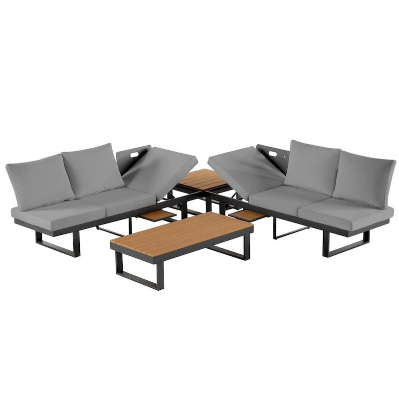 Ensemble de canapé modulable d'extérieur avec table basse, table d'appoint et sièges inclinables