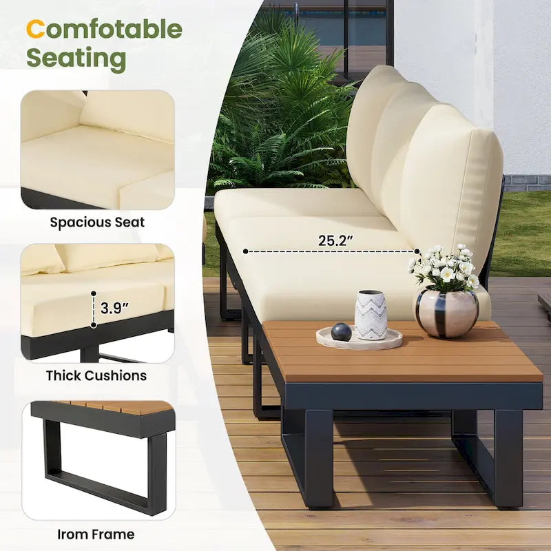 Ensemble de canapé modulable d'extérieur avec table basse, table d'appoint et sièges inclinables