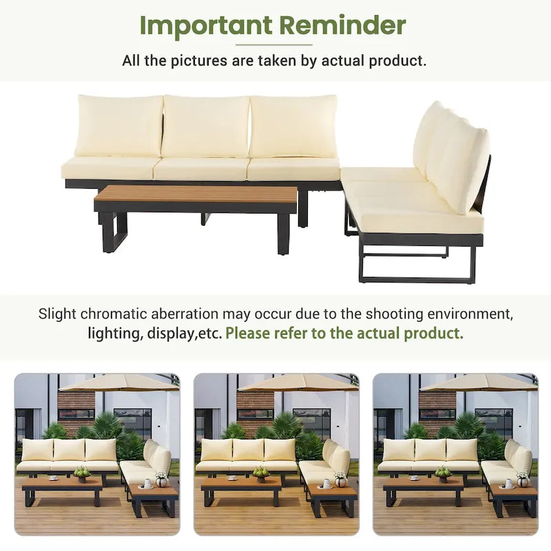 Ensemble de canapé modulable d'extérieur avec table basse, table d'appoint et sièges inclinables