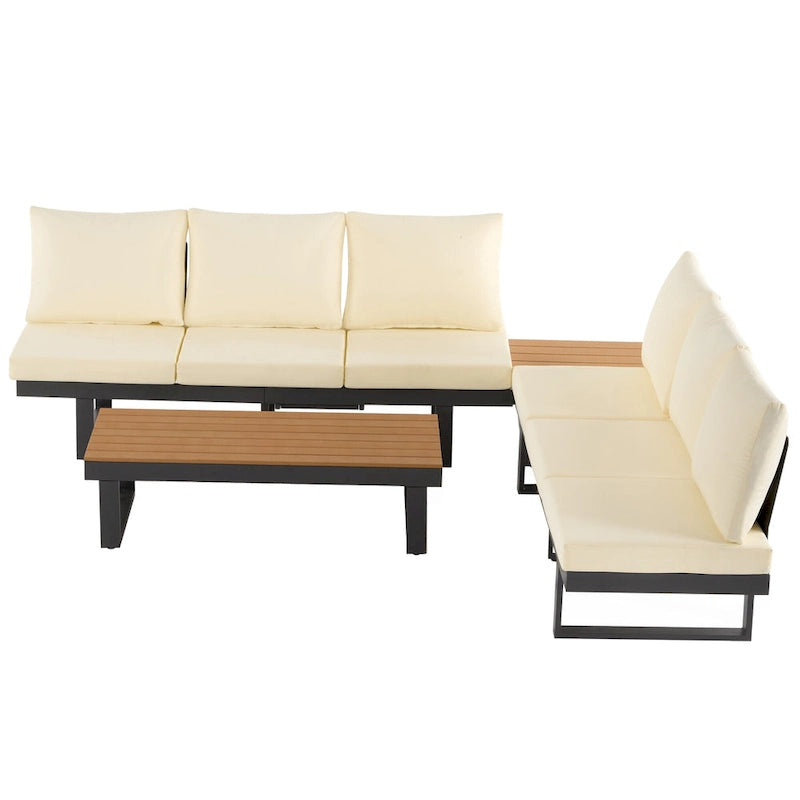 Ensemble de canapé modulable d'extérieur avec table basse, table d'appoint et sièges inclinables