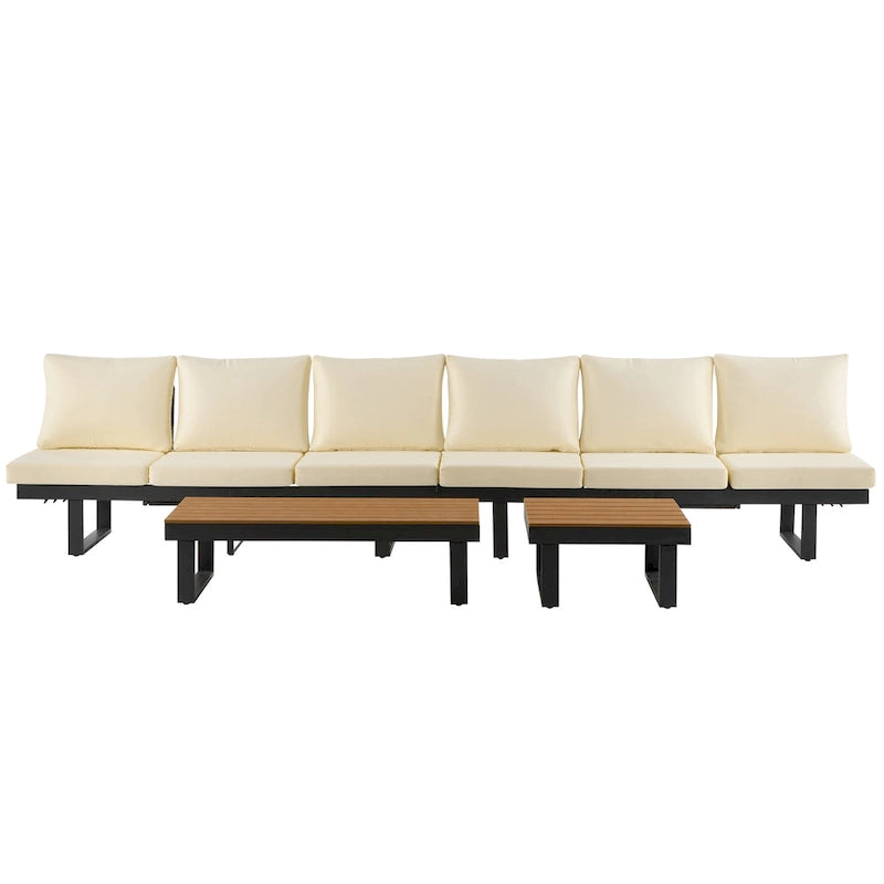 Ensemble de canapé modulable d'extérieur avec table basse, table d'appoint et sièges inclinables