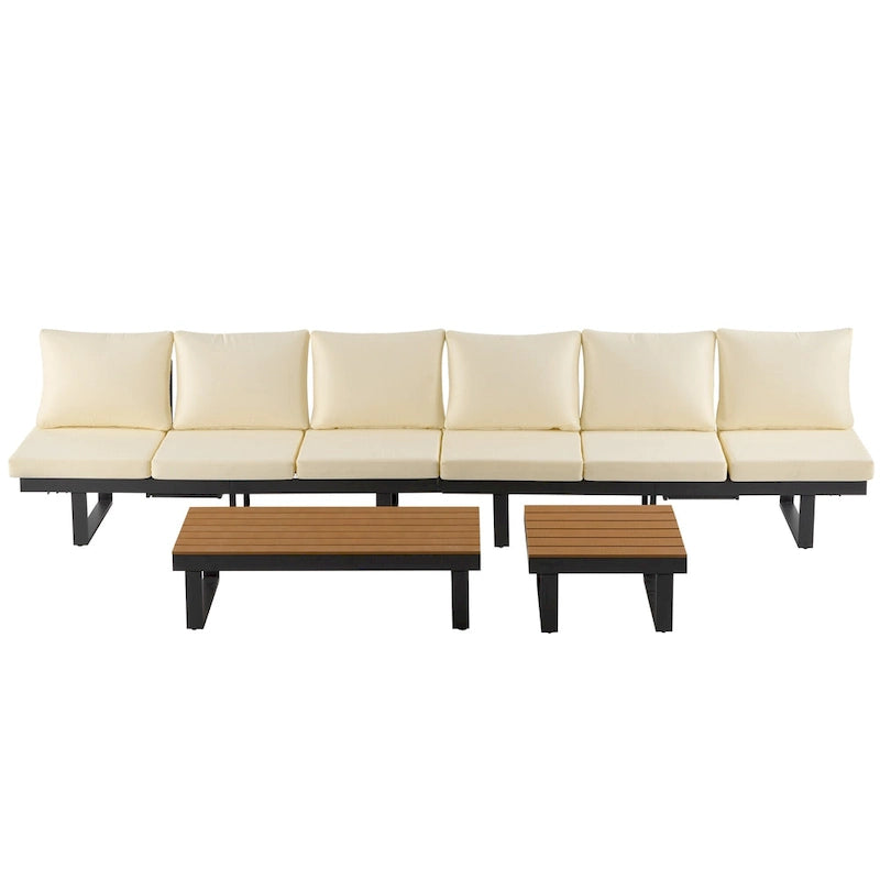 Ensemble de canapé modulable d'extérieur avec table basse, table d'appoint et sièges inclinables