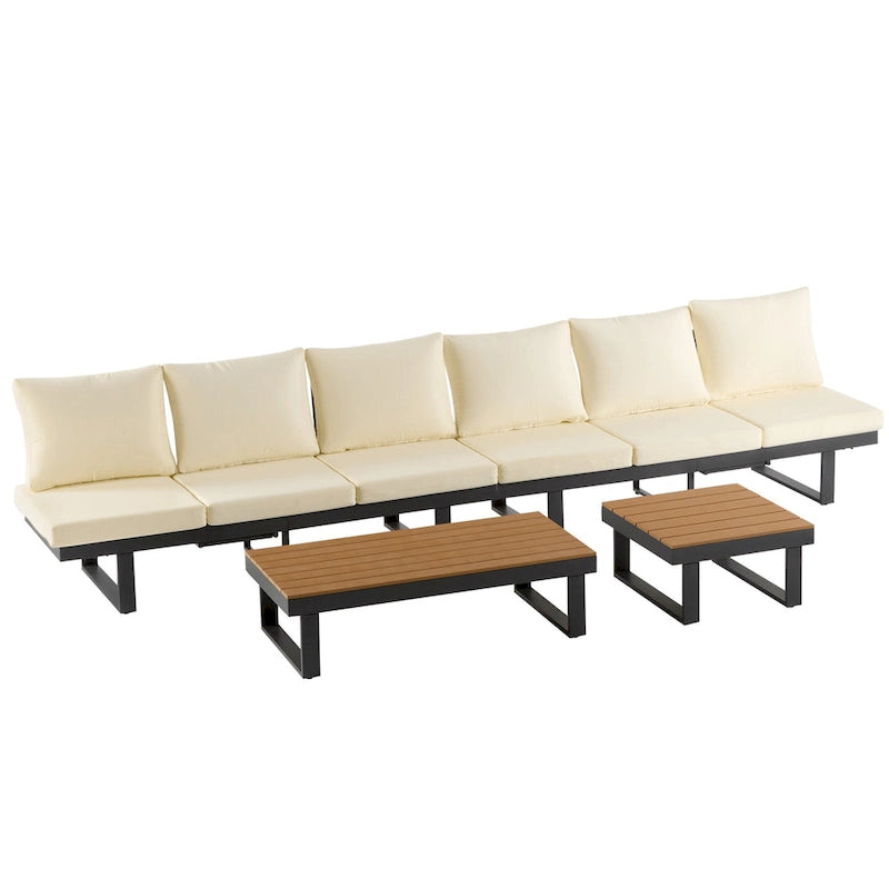 Ensemble de canapé modulable d'extérieur avec table basse, table d'appoint et sièges inclinables