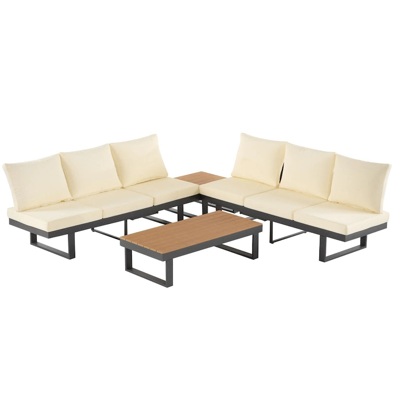 Ensemble de canapé modulable d'extérieur avec table basse, table d'appoint et sièges inclinables