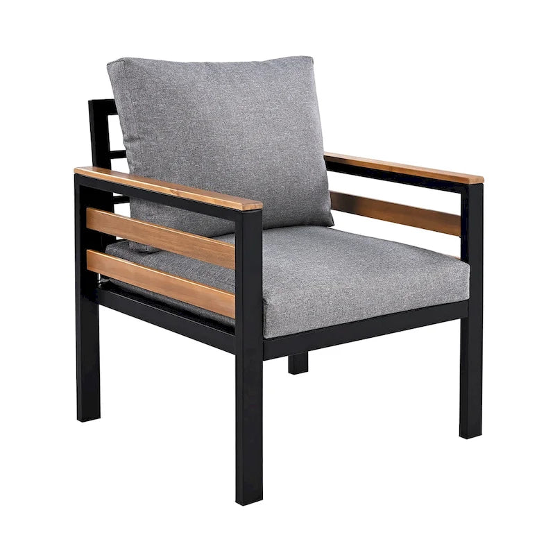 Ensemble de canapé d'extérieur en fer 4 pièces avec table basse en bois et coussins