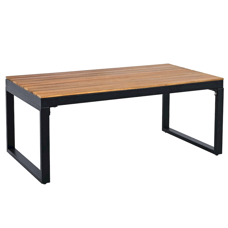 Ensemble de canapé d'extérieur en fer 4 pièces avec table basse en bois et coussins