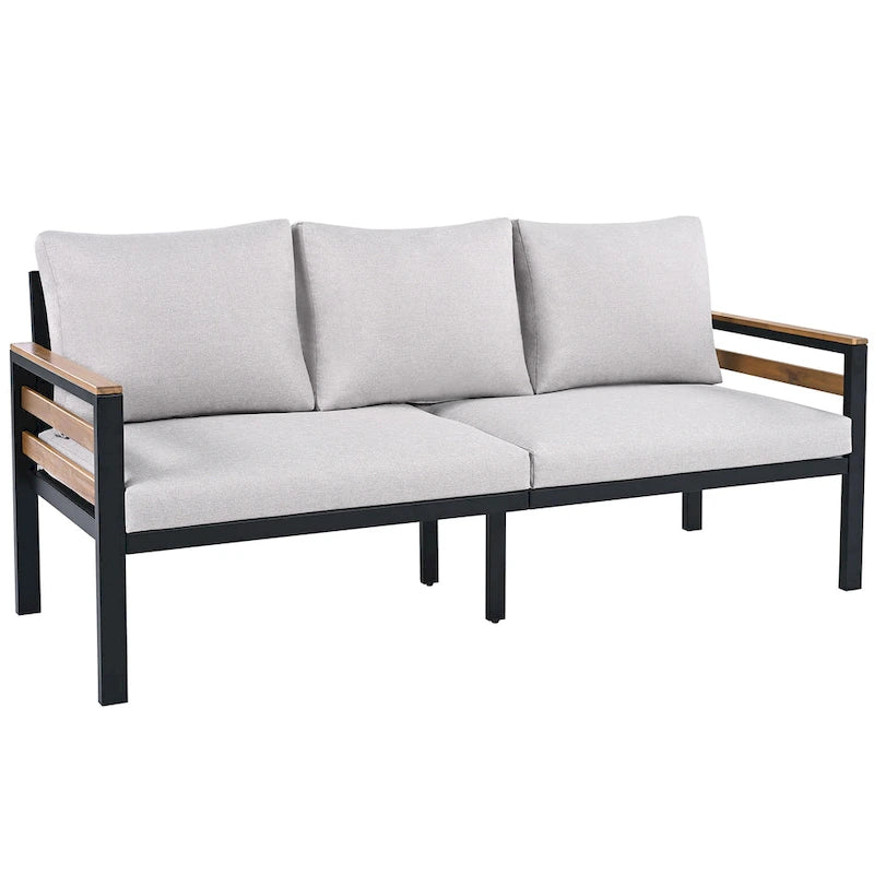 Ensemble de canapé d'extérieur en fer 4 pièces avec table basse en bois et coussins