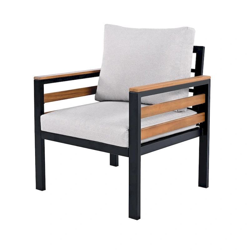 Ensemble de canapé d'extérieur en fer 4 pièces avec table basse en bois et coussins